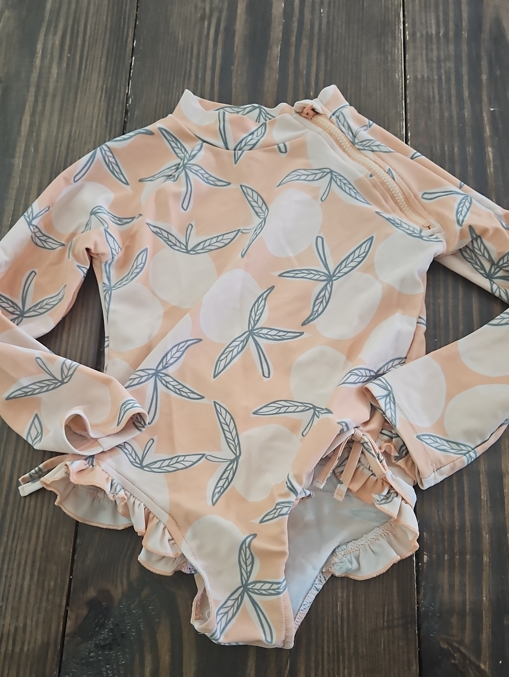 Jessica Simpson Orange Print Ruffle Long Sleeve Toddler Swimsuit Size 4T